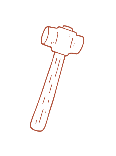 Maroon doodle of a hammer