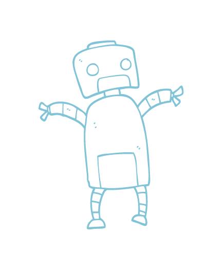 Light blue doodle of a robot with arms stretched out